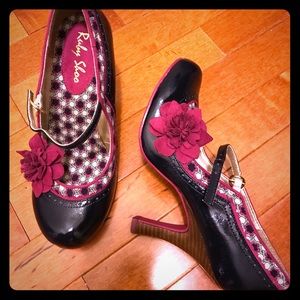 Ruby Shoo patent navy heel